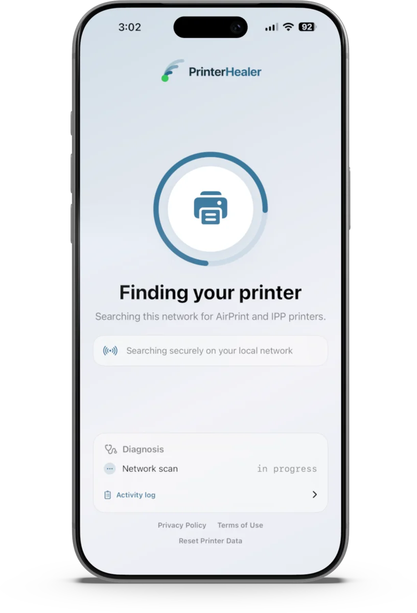 PrinterHealer scanning the local network for the printer